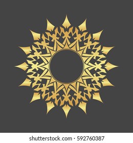 Floral gold round decorative ornament. Abstract luxury star. Decoration element.