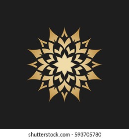 Floral gold round decorative ornament. Abstract luxury star. Decoration element.