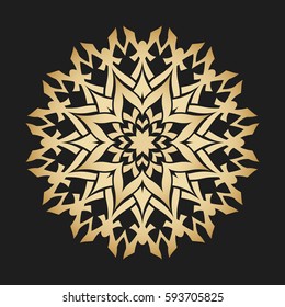 Floral gold round decorative ornament. Abstract luxury star. Decoration element.