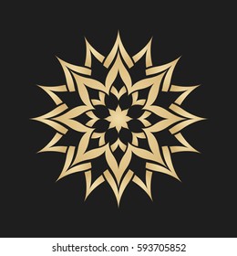 Floral gold round decorative ornament. Decoration element.