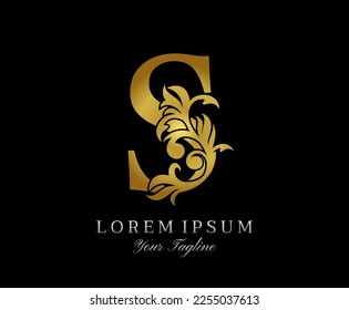 Floral Gold S Luxury Logo Icon. Classy S Letter Logo Design Vector.