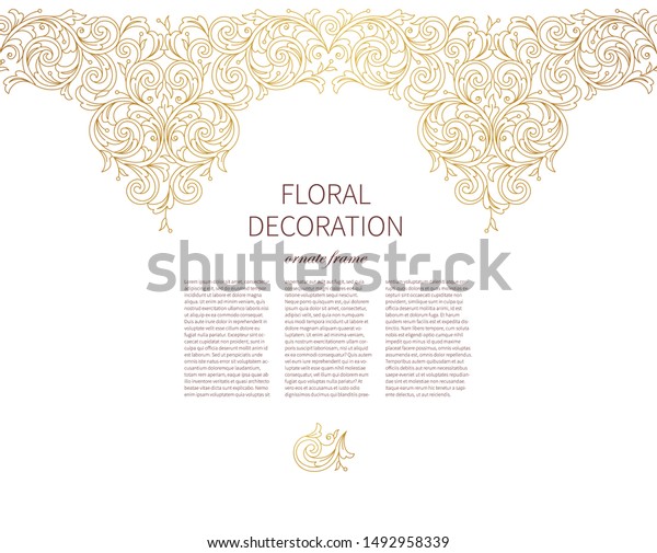 Floral gold seamless border, frame, vignettes.
Arabic and Eastern motifs. Ornamental illustration, flower garland.
Isolated line art ornaments.Golden ornament with leaves, curls for
invitations, card