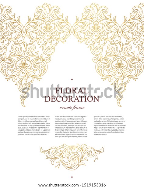 Floral gold seamless border, frame, vignettes.\
Arabic and Eastern motifs. Ornamental illustration, flower garland.\
Isolated line art ornaments.Golden ornament with leaves, curls for\
invitations, card