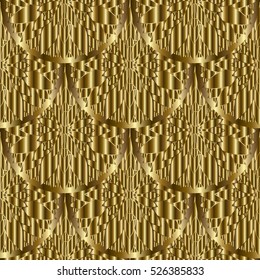 Floral gold seamless pattern. 3d  gold background wallpaper with surface abstract flowers.Vector flourish endless gold texture. Volumetric  pattern ornaments.
