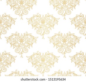 Floral gold seamless pattern. Arabic and Eastern motifs. Ornamental illustration, flower garland. Golden line art ornaments for wallpaper. Traditional ornament, tracery on light background.