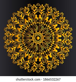 mandala arabesca dorada floral en diseño de forma de hoja natural de textura árabe y fondo artístico de línea geométrica islámica