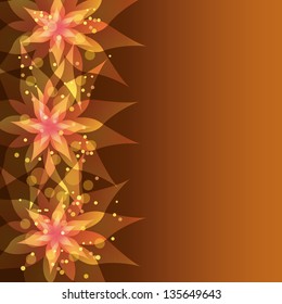Floral golden background with decorative flowers lilies. Invitation or greeting card. Vector illustration