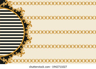 Floral golden baroque element, chains on a beige background. EPS10 Illustration.