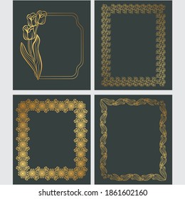 Floral Golden Frame Vector Set, clásico, ornamental, tradicional, oriental, boutique, elemento, motivo, viñeta, curva, arabesco, marroquí, oval, otomano, textura, ilustración, abstracto, gradiente