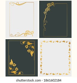 Floral Golden Frame Vector Set, clásico, ornamental, tradicional, oriental, boutique, elemento, motivo, viñeta, curva, arabesco, marroquí, oval, otomano, textura, ilustración, abstracto, gradiente