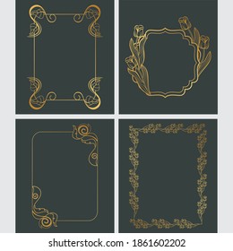 Floral Golden Frame Vector Set, clásico, ornamental, tradicional, oriental, boutique, elemento, motivo, viñeta, curva, arabesco, marroquí, oval, otomano, textura, ilustración, abstracto, gradiente