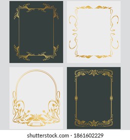 Floral Golden Frame Vector Set, clásico, ornamental, tradicional, oriental, boutique, elemento, motivo, viñeta, curva, arabesco, marroquí, oval, otomano, textura, ilustración, abstracto, gradiente