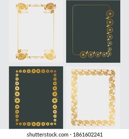 Floral Golden Frame Vector Set,classic, ornament, traditional, oriental, boutique, element, motif, vignette, curve, arabesque, moroccan, oval, ottoman, texture, illustration, abstract, gradient