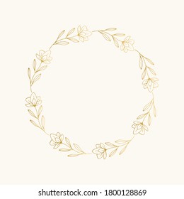 Floral golden wreath with hand drawn design elements. Vector illustration.