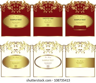 Floral gold-framed labels vector set.