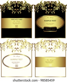 Floral gold-framed labels vector set