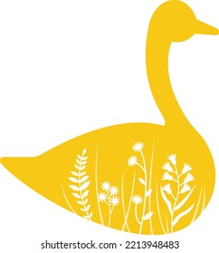 Floral goose pictogram isolated vector illustration for design