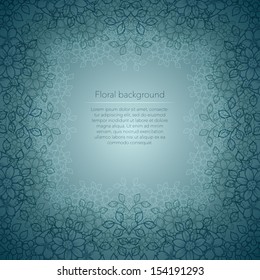 Floral gothic blue abstract background. Template for text. 
