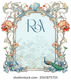 Floral Grace Png Frames, Borders, Peacock, Birds, Botanical Illustrations for Wedding Invitations, vintage Arnuvo, Modern clipart, window view, Wedding monogram, RA initial, AR initial