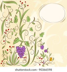 Floral grape abstract background with text place. Vector illustration.