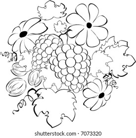 floral, grape and leafes design elements