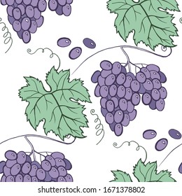 Floral grape seamless pattern. Vector hand draw cartoon style