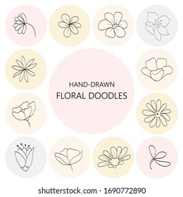 Floral graphic elements big vector set. Flowers and plants hand drawn illustrations. Vintage botanical illustrations.