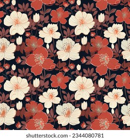 A floral graphic pattern, weaving together flowers and leaves in a harmonious design. This versatile pattern evokes natural beauty and elegance, suitable for textiles, wallpapers, and creative project
