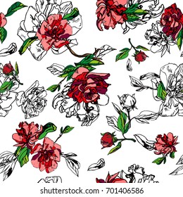 Floral graphic roses pattern seamless vector silhouette. 