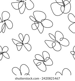 Diseño de garabatos gráficos florales. Patrón sin foco. Resumen de flor mínima. Hermoso fondo floral. Ilustración de arte vectorial para papel textil. Dibujado a mano con un pincel negro. Escritura a mano.