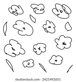 Floral graphic scribble design. Seamless pattern. Abstract minimal flower. Beautiful floral background. Vector art illustration for textile, wallpaper. Hand-drawn with a black brush. Handwriting.