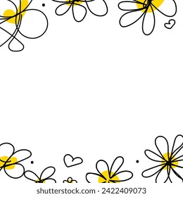 Floral graphic scribble design. Seamless pattern. Abstract minimal flower. Beautiful floral background. Vector art illustration for textile, wallpaper. Hand-drawn with a black brush. Handwriting.