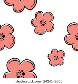 Diseño de garabatos gráficos florales. Patrón sin foco. Resumen de flor mínima. Hermoso fondo floral. Ilustración de arte vectorial para papel textil. Dibujado a mano con un pincel negro. Escritura a mano.