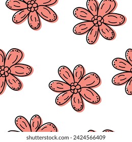 Diseño de garabato gráfico floral. Patrón sin costuras. Flor mínima abstracta. Fondo floral hermoso. Ilustración de arte vectorial para textil, papel pintado. Dibujado a mano con un pincel negro. Escritura.