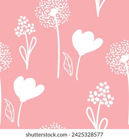 Floral graphic scribble design. Seamless pattern. Abstract minimal flower. Beautiful floral background. Vector art illustration for textile, wallpaper. Hand-drawn with a black brush. Handwriting.