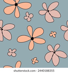 Floral graphic scribble design. Seamless pattern. Set. Abstract minimal flower. Beautiful floral background. Vector art illustration for textile, wallpaper. Hand-drawn with a black brush. Handwriting.