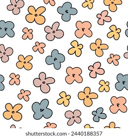 Floral graphic scribble design. Seamless pattern. Set. Abstract minimal flower. Beautiful floral background. Vector art illustration for textile, wallpaper. Hand-drawn with a black brush. Handwriting.