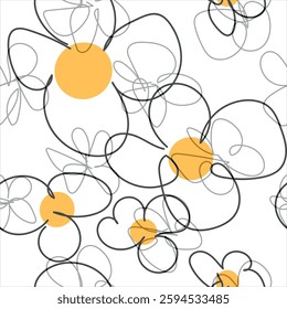 Floral graphic scribble design. Seamless pattern. Set. Abstract minimal flower. Beautiful floral background. Vector art illustration for textile, wallpaper. 