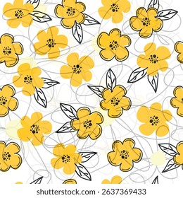 Floral graphic scribble design. Seamless pattern. Set. Abstract minimal flower. Beautiful floral background. Vector art illustration for textile, wallpaper. 