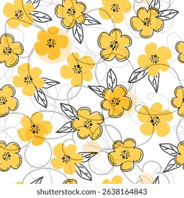 Floral graphic scribble design. Seamless pattern. Set. Abstract minimal flower. Beautiful floral background. Vector art illustration for textile, wallpaper. 