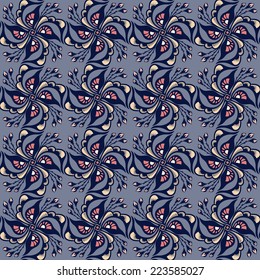 Floral Graphic Seamless Pattern on gray background.