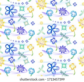 Floral graphic template consisting of abstract gradient geometry on a white background. Patterns are suitable for fabric, wallpaper, background. Any background color can be used.