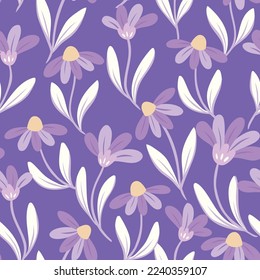 Floral graphic vector illustration. Trendy seamless pattern with hand drawn flowers. Modern repeatable background.
