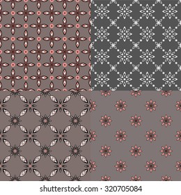 floral gray and brown color seamless pattern set, vector background
