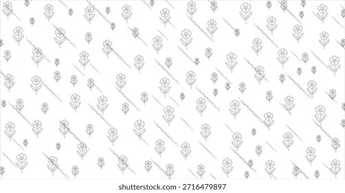 Padrão Floral De Flor Cinza, Formas De Linha, Delicado Contornos De Flor, Impressão De Arte Botânica. Use para fundos elegantes e desenhos de papel de parede sutil, criando uma sensação leve e arejada, 172 caracteres