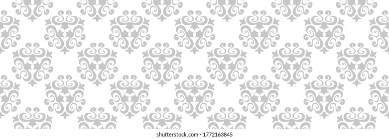 Floral gray seamless pattern. On white background. Vector illustration