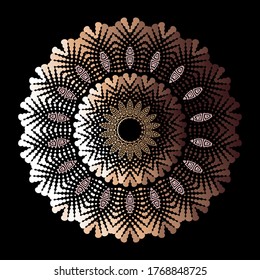 Patrón de mandala vectorial floral griega. Fondo abstracto con flores punteadas en 3d, medio tonos, círculos, llave griega, meandros, puntos. Un bonito adorno moderno. Decoración creativa.