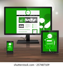 Floral green application template design for corporate identity with leaves. Stationery set