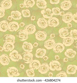 Floral green background with white flowers and leaves