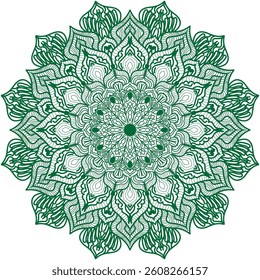 Floral green coloring mandala art isolated on white. Abstract floral Mandala design for Clothes. Vector illustration